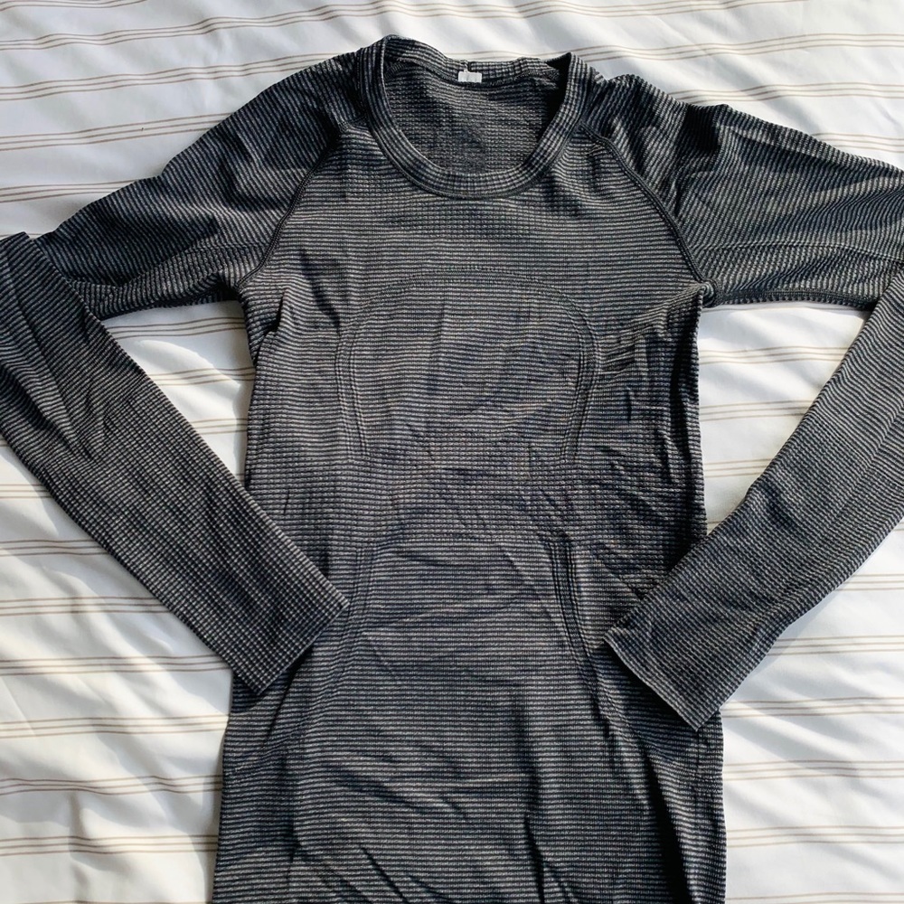 lululemon athletica Gray Striped Long Sleeve Top